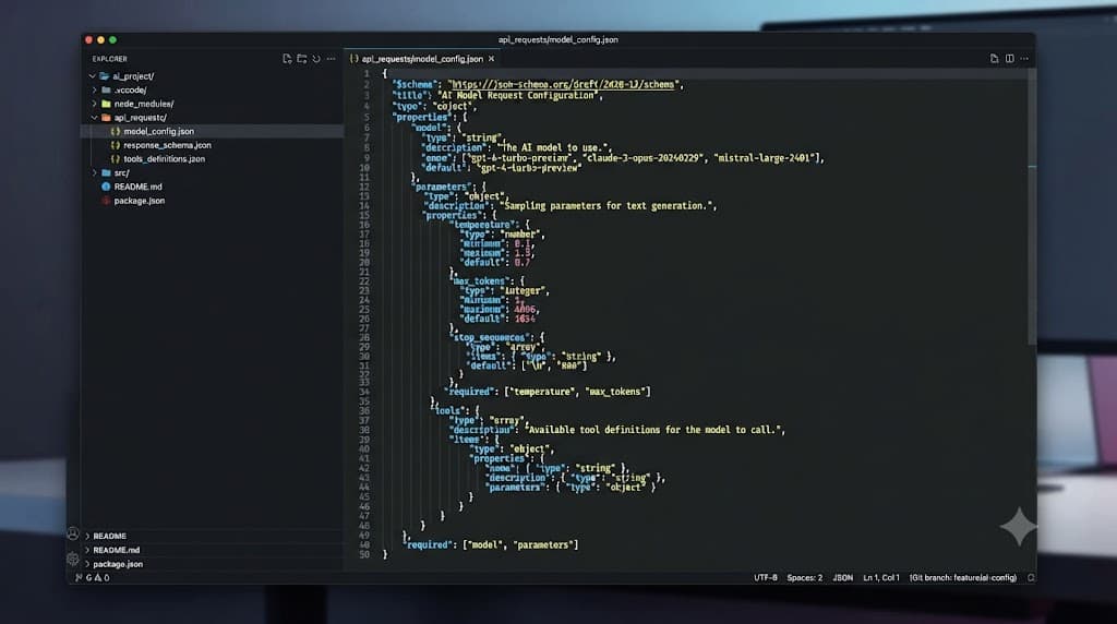 Code editor displaying a structured JSON API payload