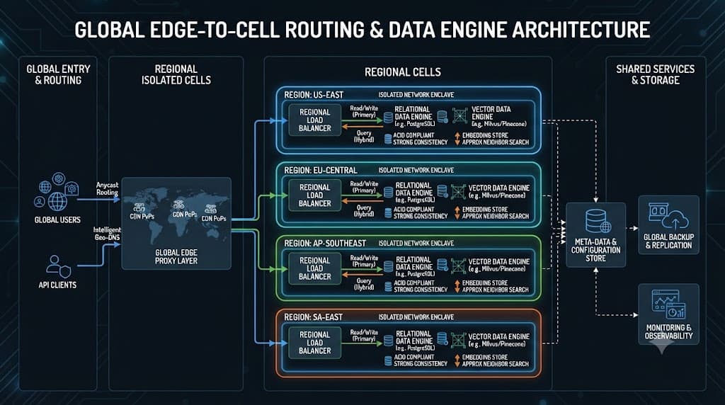 System architecture diagram of OpenAI Habitat routing mesh and cell isolation