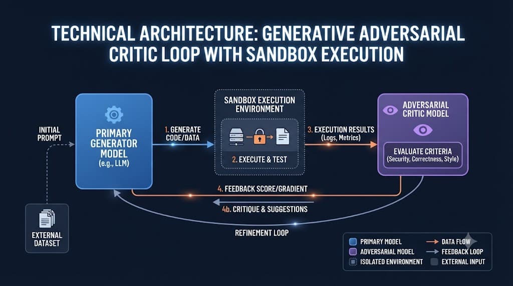 Diagram showing the internal mechanics of self-testing AI systems and verification loops