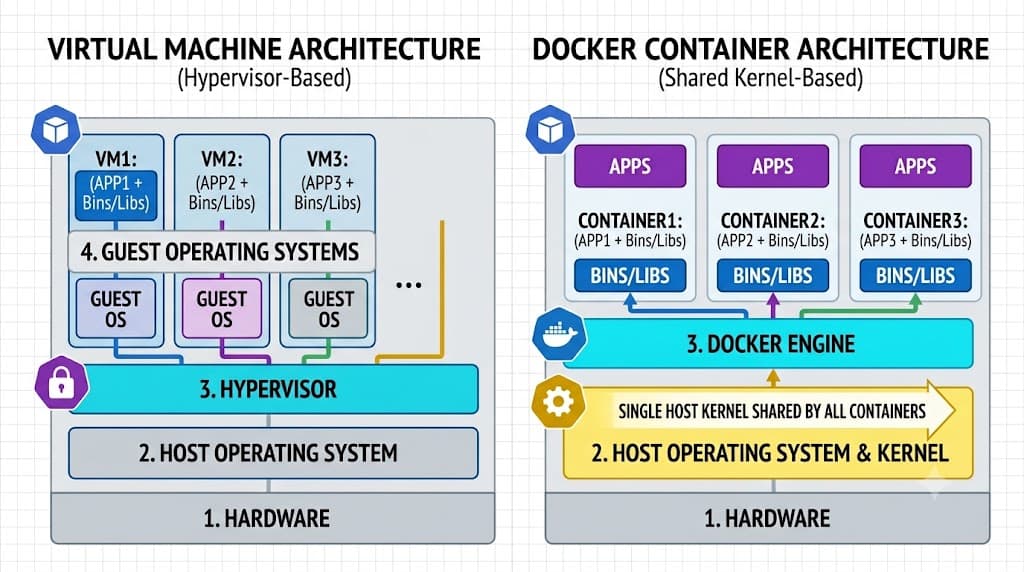 Docker Container vs Virtual Machine: Architecture and Differences